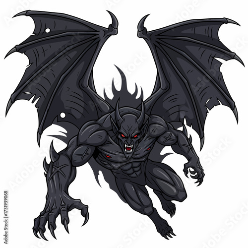 Cartoon illustration gargoyle with wings hovering menacingly cartoon character