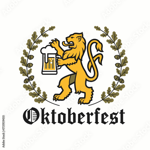 Vintage lion holding beer for Oktoberfest celebration illustration