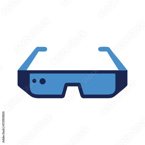 Blue augmented reality glasses with dark frame and white background technology virtual
