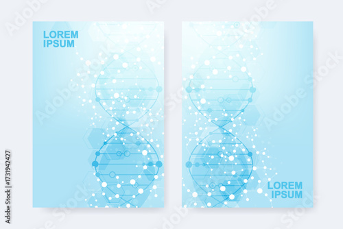 Modern templates for brochure magazine leaflet flyer cover booklet annual report. Modern futuristic hexagonal pattern with particle, molecule structure for medical, technology, chemistry, science.