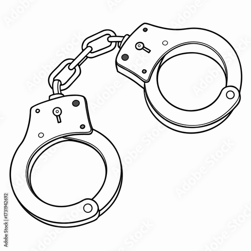 A simple black and white line art illustration of a pair of metal handcuffs connected by a chain on a white background