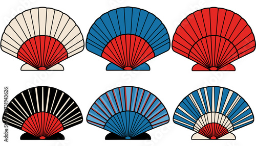 Set of decorative shells in various colors and patterns isolated on transparent background for creative projects