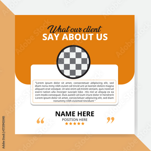 Modern client testimonial social media post design template. Professional customer feedback and review layout with quote design. Creative square testimonial template for business branding, marketing, 