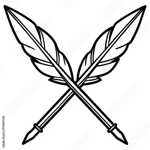 Crossed Feather Quill Pens Vector – Vintage Writing Ink Pen Logo Icon.