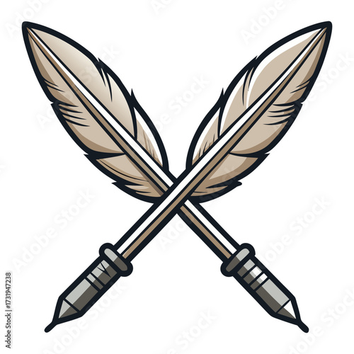Crossed Feather Quill Pens Vector – Vintage Writing Ink Pen Logo Icon.