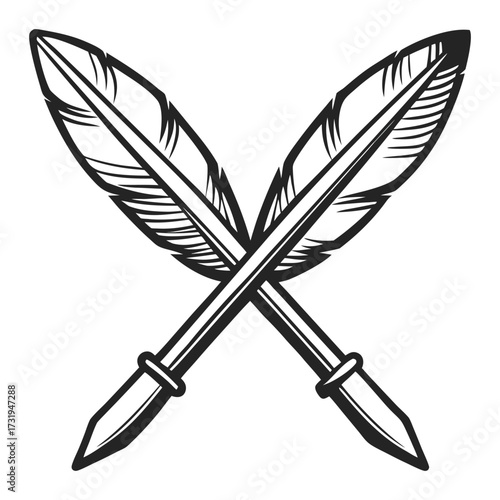 Crossed Feather Quill Pens Vector – Vintage Writing Ink Pen Logo Icon.