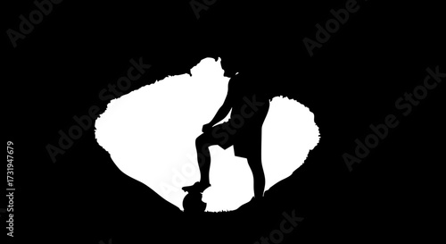 Silhouette of a confident man standing triumphantly on a rock, symbolising strength, adventure and overcoming challenges, perfect for motivational content