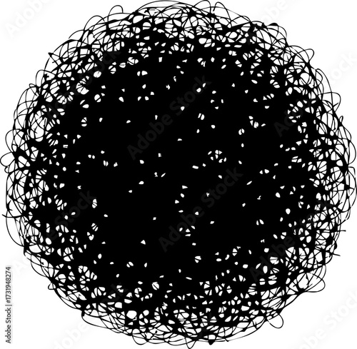 Intricate chaotic network of interconnected lines forming a complex, abstract sphere shape visualizes dynamic systems, connection, and data visualization