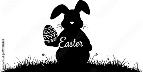 Delightful Easter bunny holding decorated egg illustration for springtime celebrations and joyful holiday designs, perfect for cards and decorations