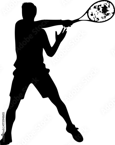 Dynamic tennis player powerfully swings racket during intense match capturing athletic motion and competitive spirit