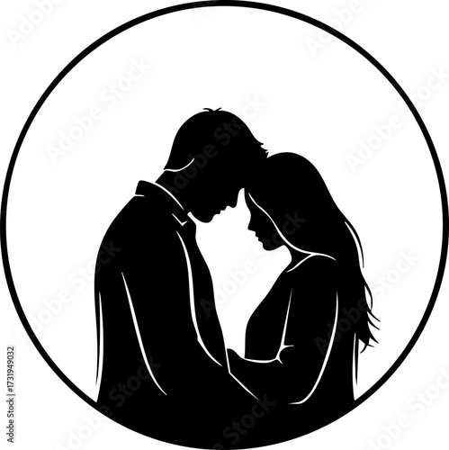 Intimate moment showing love and connection, romantic couple silhouette expressing tenderness and affection, perfect for heartfelt designs and wedding themes