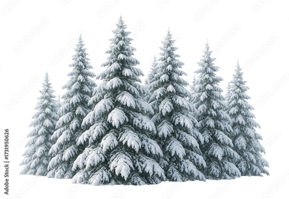 Obraz premium Snow-covered evergreen trees in a winter forest landscape.