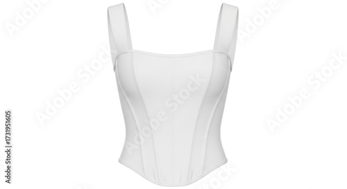 Isolated white corset top with wide shoulder straps for women's fashion trends