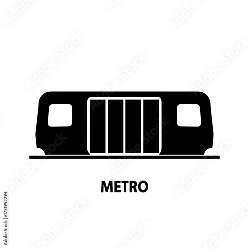 Isolated metro train showing subway transport in silhouette. Metro train features a simple icon design for underground travel and urban commuting.