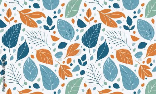 Elegant Folk Art Autumn Floral Seamless Pattern, Whimsical Hand Drawn Botanical Background