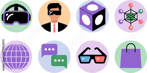 Metaverse technology vector icon set virtual reality and digital world