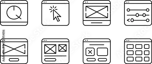 Icon set representing website design development and user interface creation