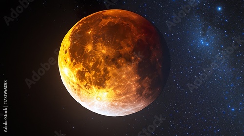 A glowing, hot planet, like the moon or Mercury, against a starry background.