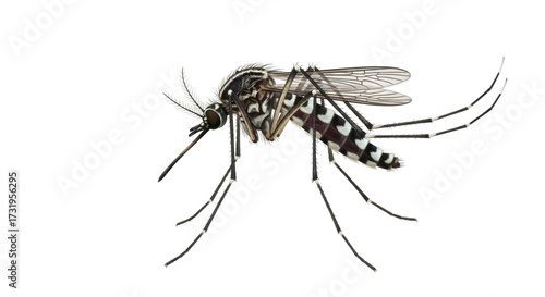 Isolated Aedes mosquito showing its striped body, dangerous carrier of tropical diseases