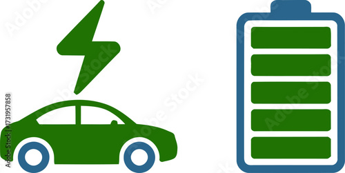 Electric car charging icon with battery indicator clean energy transport