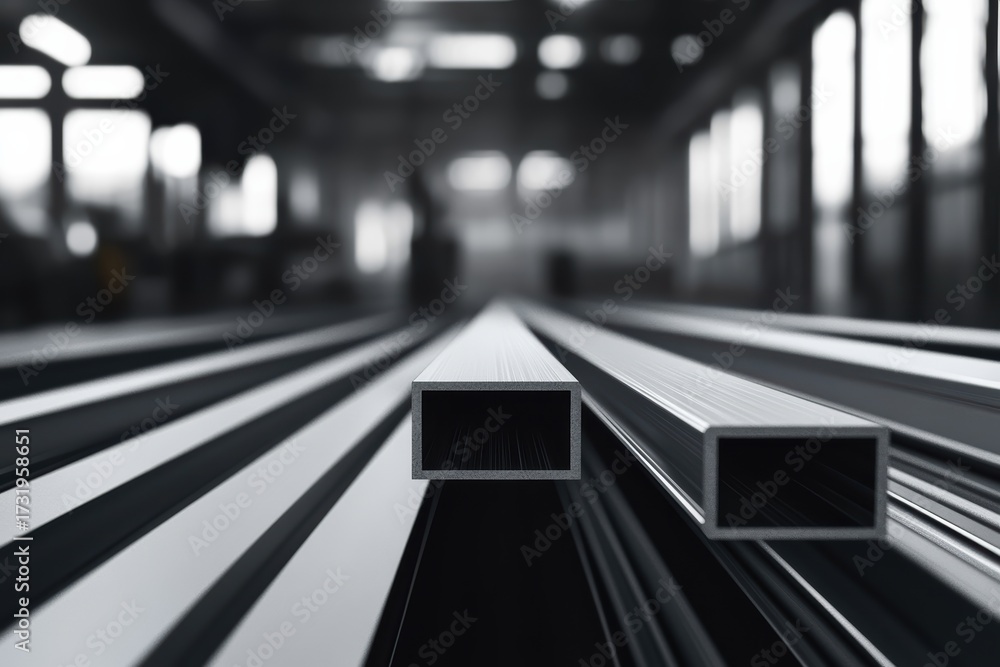 Fototapeta premium Exploring graphic layouts for advertising focused on metal products in an industrial setting