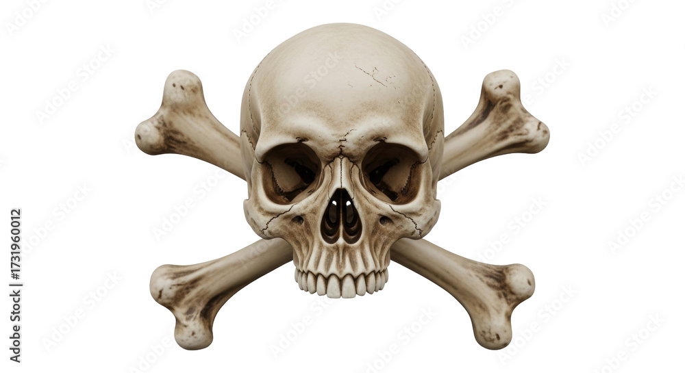 Obraz premium Isolated skull and crossbones symbol of danger, pirate flag, horror, death and mortality.