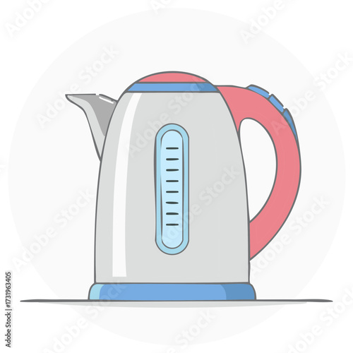 Simple line art illustration of a modern electric tea kettle for boiling water