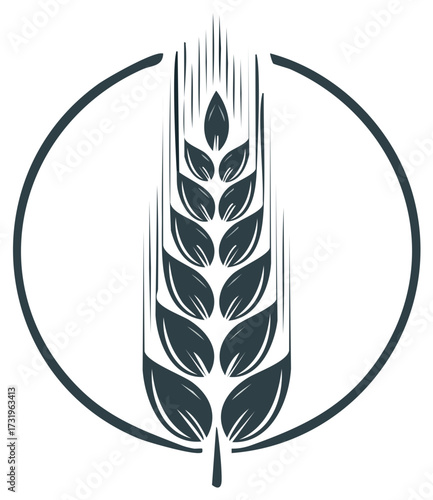 Stylized wheat grain symbol in a circle representing agriculture food production and organic farming