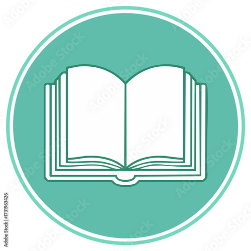 Open Book Icon on Teal Circle Education Knowledge Reading Symbol