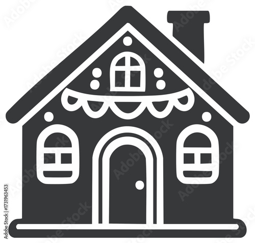 Christmas Gingerbread House Silhouette with Holiday Decorations and Chimney