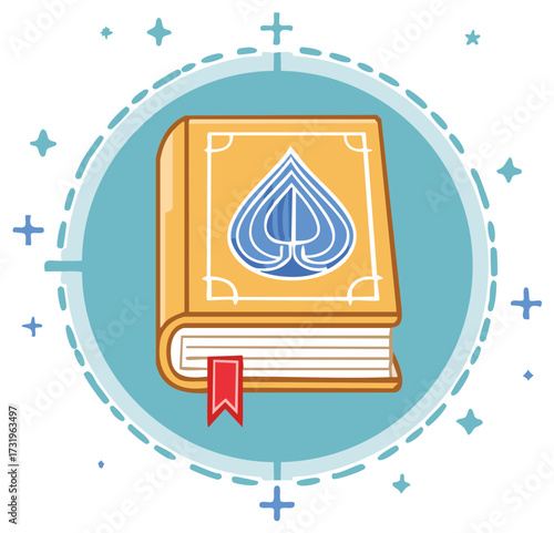 Magical spellbook with playing card spade design and ribbon bookmark vector illustration