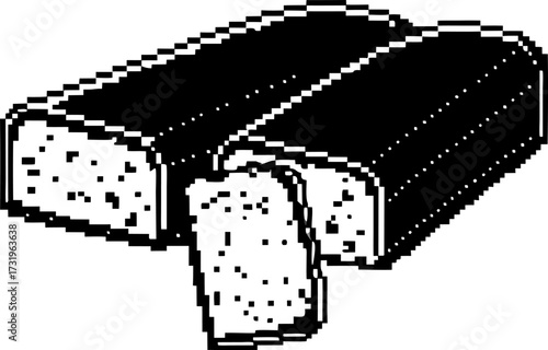 Chocolate coated wafer bar with creamy filling, pixel art isolated on white for retro digital food concept