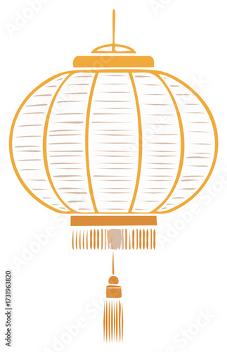 Traditional Asian style decorative yellow lantern vector illustration with elegant tassel