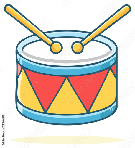 Cartoon drum with drumsticks children's musical instrument fun sound percussion