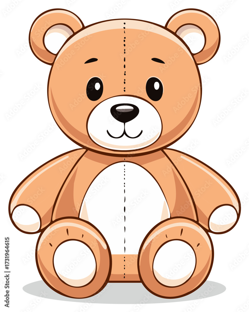 Obraz premium Illustration of a Cute Stuffed Teddy Bear Toy Sitting Upright on White Background