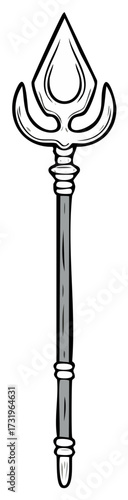 Ornate Mythological Trident Weapon Hand Drawn Vector Illustration