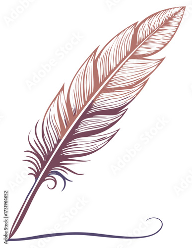 Elegant quill pen illustration with a calligraphic flourish. Vintage feather writing instrument.
