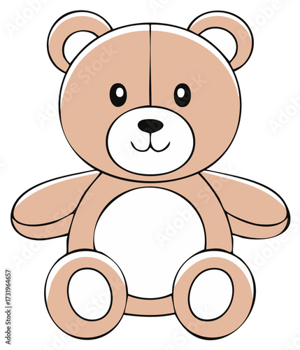 Cute teddy bear illustration in vector, friendly toy in cartoon style.