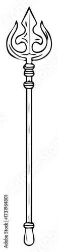 Stylized trident weapon drawing with ornate details on shaft and prongs
