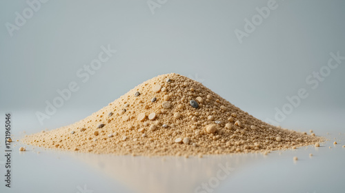 A mound of sand sits alone on a transparent background, its sharpness and clarity enhanced by natural light.