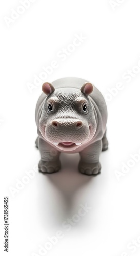 Gray Hippo Figurine, Close-up View, Studio Shot.