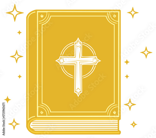 Golden Holy Book with Cross Emblem and Sparkle Accents