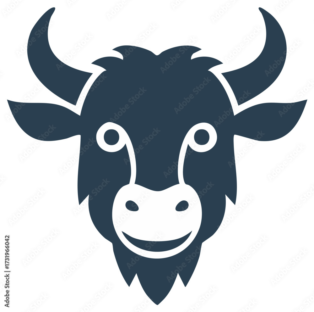 Fototapeta premium Stylized Yak Head Illustration with Horns and Goatee, Animal Design