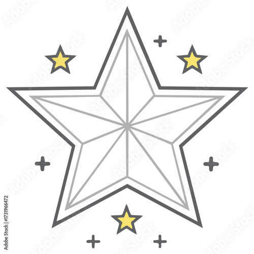 Stylized Star Design with Geometric Shapes and Accompanying Shapes