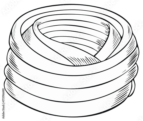 Hand drawn tagliatelle pasta nest black and white sketch illustration