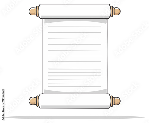 Ancient scroll with blank lined parchment vector cartoon illustration