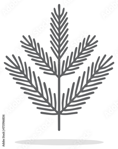 Stylized conifer branch icon with needles simple grey line art of a fir sprig for winter themes
