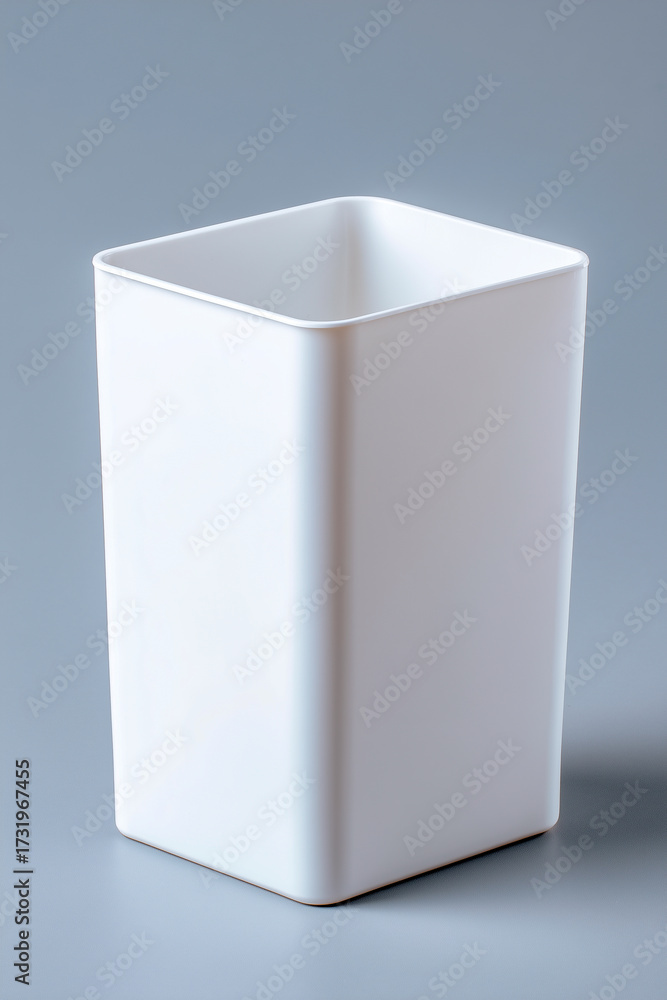Naklejka premium Minimal White Square Trash Bin on Neutral Gray Background