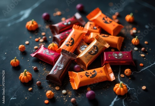 Halloween Candy Pile with Pumpkins