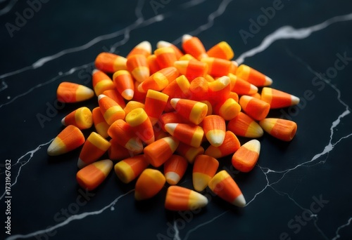 Pile of Colorful Candy Corn on a Dark Background